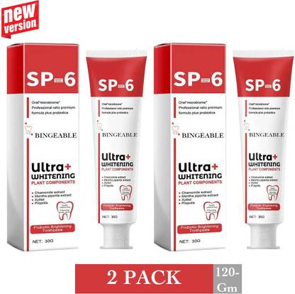 Bingeable SP-6 Ultra White Toothpaste (30g, 2 Pack) | Brighten Teeth, Prevent Cavities Toothpaste