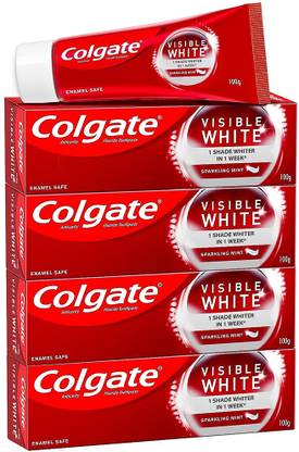 Colgate Visible White Teeth Whitening, Protects Enamel,400g(100gX4)(Pack of 4,100g each) Toothpaste