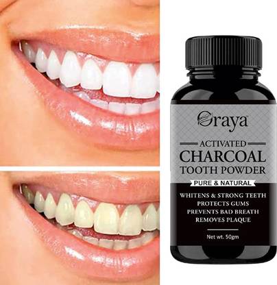Oraya Activated Charcoal Powder Teeth Whitening Powder with Clove, Mint Extracts- Teeth Whitening Kit