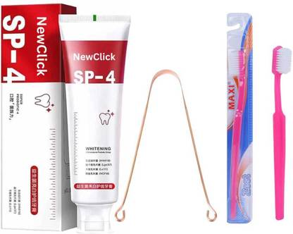 NewClick SP 4 Whitening & Enamel Protection Toothpaste with Toothbrush & Tongue Cleaner | Toothpaste