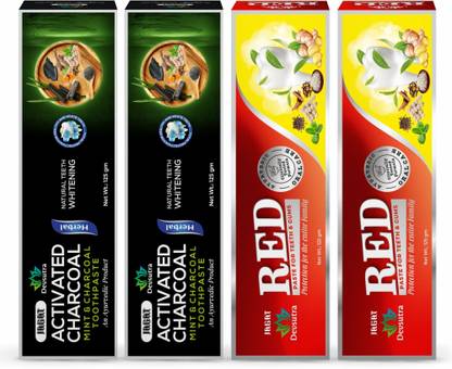 Jagat Devsutra Ayurvedic Charcoal & Red Toothpaste Combo, No Flouride Toothpaste