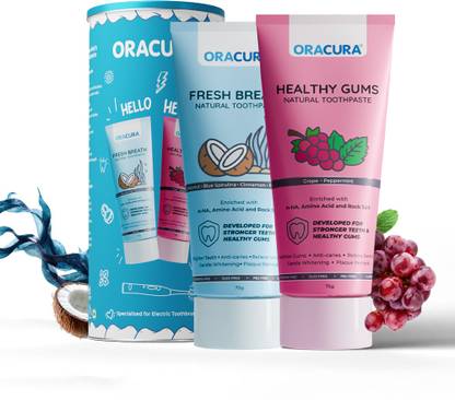 ORACURA Natural Toothpaste for Healthy Gums & Fresh Breath (Grapes+Coconut) | 75g Each Toothpaste
