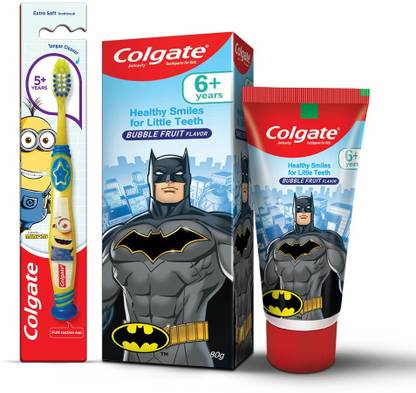 Colgate Kids (6+ yrs) Batman Toothpaste - 80g & Kids (5+ yrs) Minion Toothbrush - 1Pc