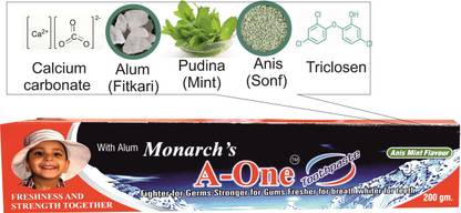 MONARCH'S A-ONE A-One Toothpaste 200gm for bleeding gums, with alum. Toothpaste