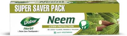 Dabur HERBAL NEEM GERM PROTECTION TOTAL CARE TOOTHPASTE NO PARABENS NO FLUORIDE Toothpaste