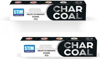 STIM Charcoal Toothpaste,Whitening,Stain removal,Plaque removal(160 g, Pack of 2) Toothpaste
