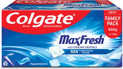 Colgate MaxFresh Toothpaste, Blue Gel Paste with Menthol - Peppermint Ice (Combo Pack) Toothpaste