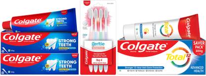 Colgate Gentle Sensitive Toothbrush 4Pc & Strong Teeth 150gx2 Total Advanced Health 300g Toothpaste