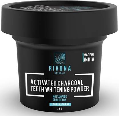 RIVONA NATURALS Activated Charcoal Teeth Whitening Powder - For Enamel Safe Teeth Whitening, Stain Remover, Freshens Breath - With Activated Charcoal, Turmeric & Clove Powder - 35g (Fluoride Free)