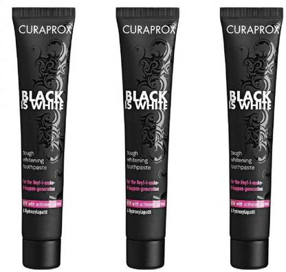 Curaprox Black Is White Charcoal Whitening Toothpaste 90ml Tube x Pack of 3 Toothpaste