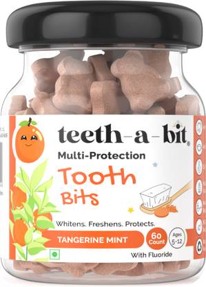 teeth-a-bit Multi-Protection Tangerine Mint Kids Tooth Bits (5-12 Years) Toothpaste Tablets Toothpaste