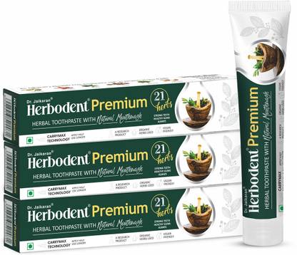 Herbodent Premium Toothpaste Dr. Jaikaran's Fluoride Free Toothpaste with 21 Rare Herbs And No Artificial Flavor, Gelatin or Chalk Powder ( 100g Pack of 3) Toothpaste
