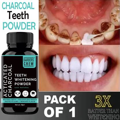 Barbers Crew 7 AM Teeth Whitening Charcoal Powder | Gutka Stain and Yellow Teeth Remove- Teeth Whitening Kit