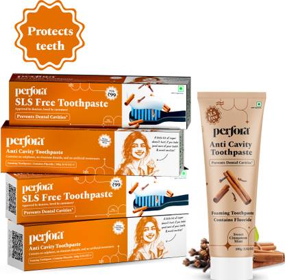 Perfora Anti Cavity Toothpaste 100 X 4- Sweet Cinnamon Mint, SLS & Titanium Dioxide-free Toothpaste