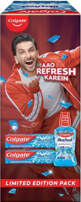 Colgate MaxFresh Blue Gel Toothpaste - 150g x 2 & Plax Peppermint Mouthwash - 500ml Toothpaste