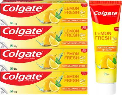 Colgate Lemon Fresh Gel Tooth Paste Fights Yellowness of Teeth, Fresh Flavor (120g x 4) Toothpaste