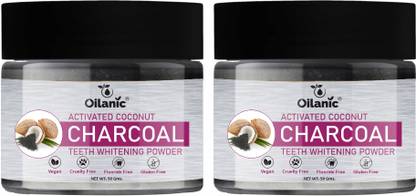 Oilanic 100% Pure Coconut Charcoal tooth Powder Combo Pack Of 2 Jars of 50 gms(100 gms)