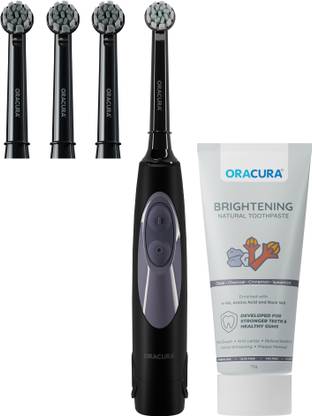 ORACURA OB100 Oscillating Battery Operated Electric Toothbrush & Charcoal Toothpaste Electric Toothbrush