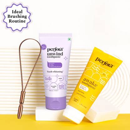 Perfora Tongue Cleaner & The Daily Routine Awake & Unwind Combo Toothpaste (200 g, Pack of 3)