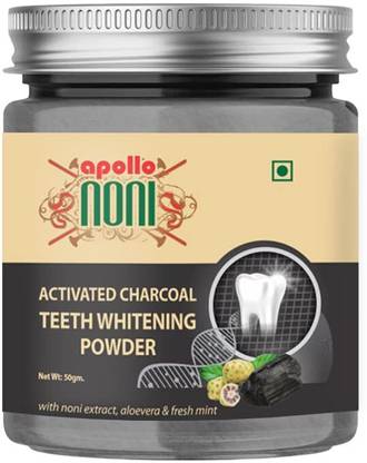 Apollo Noni Activated Charcoal Teeth Whitening Powder| Enamel Safe Teeth Whitener|Fresh Mint