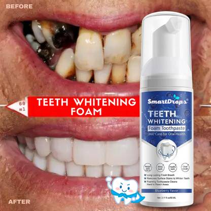 smartdrops Teeth Whitening Foam Deep Clean Action, Enamel Safe Smile Solution Toothpaste