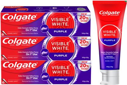 Colgate Visible White Purple Toothpaste Color-Corrects Yellow Tones on 1st Use^ 120gx3pc Toothpaste