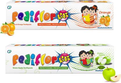 PEDIFLOR Anticavity Toothpaste Green Apple and Orange Flavour Combo Pack | 70g per pack | Toothpaste