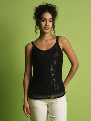 Globus Party Striped Women Black Top