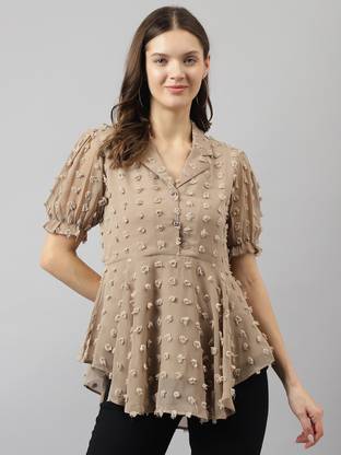 METRONAUT Party Embroidered Women Beige Top