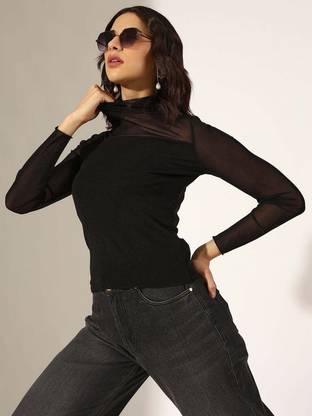 SHOWOFFFF Casual Solid Women Black Top