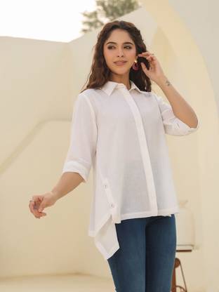 Rain & Rainbow Casual Solid Women White Top