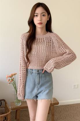Ina fashion Casual Self Design Women Pink Top