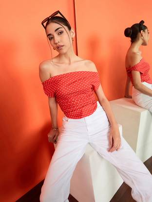 Uptownie Lite Casual Printed Women Red Top