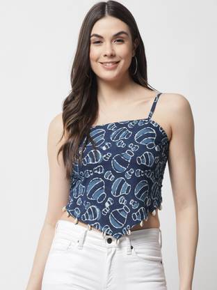 POPWINGS Casual Printed Women Dark Blue, Light Blue, White Top