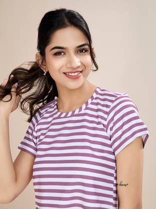 HOUSE OF MIRA Casual Striped Women Purple Top