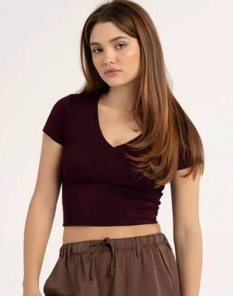 FAST CRY Casual Solid Women Maroon Top