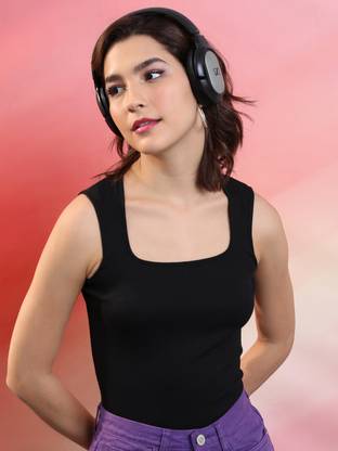 Tokyo Talkies Casual Solid Women Black Top