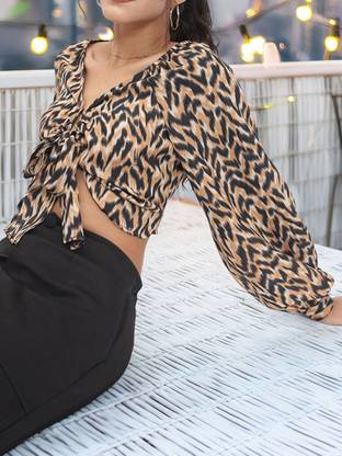 Dressberry Casual Printed Women Brown Top