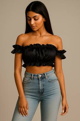 FilterFashion Casual Solid Women Black Top