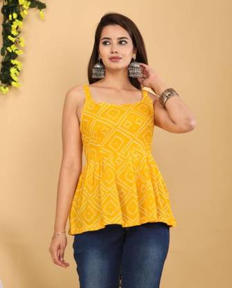 Renqiran Casual Printed Women Yellow, White Top