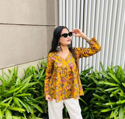 SRP FASHION Casual Floral Print Women Yellow Top