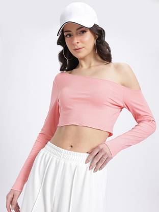 glitchez Casual Solid Women Pink Top