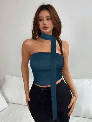 TIVANTE Casual Solid Women Dark Blue Top