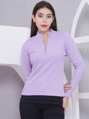 Puella Casual Solid Women Purple Top