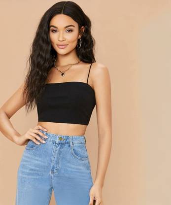 CotiQ Casual Solid Women Black Top