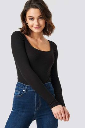Western Darji Casual Solid Women Black Top
