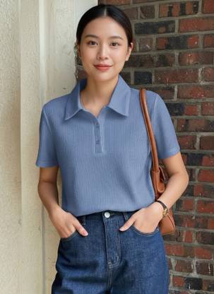 Leriya Fashion Casual Solid Women Blue Top