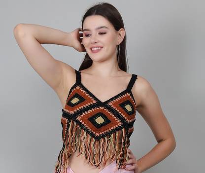 Fabme Beach Wear Self Design Women Black Top