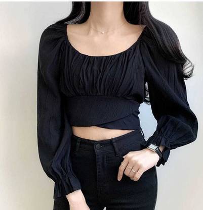 NewlookAs Casual Self Design Women Black Top