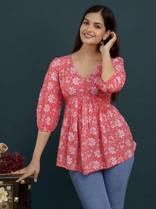Casual Printed Women Pink Top